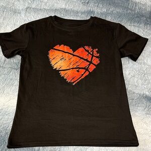 110. SHEIN Black Tee with Vibrant Orange Heart